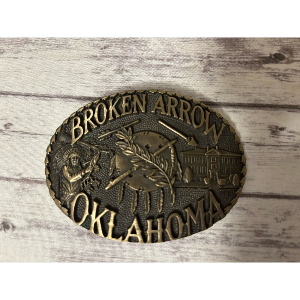Estate Brass Broken Arrow Oklahoma Native American Peace Pipe Belt Buckle